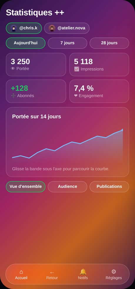 Statistiques d'un compte professionnel